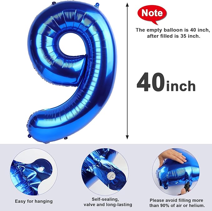 40 Inch Navy Blue Numbers Balloons Digital 9 Balloons Decorations for 9th 19 90 Birthday Party, Engagement, Wedding