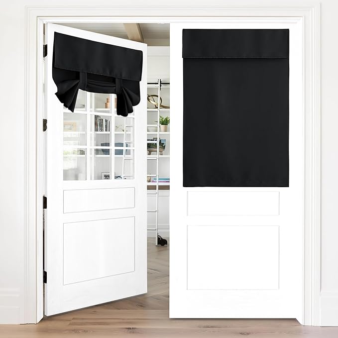 NICETOWN Black French Door Curtains for Door Window, Blackout Privacy Window Covering Thermal Insulated Blind, Small Shade for Glass/Patio, 26 x 40 Inches, 1 Piece