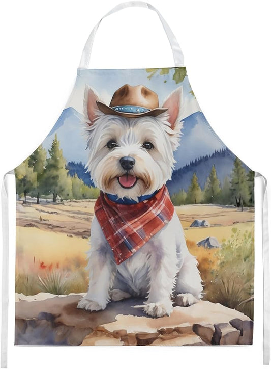 Caroline's Treasures Westie Cowboy Welcome Apron Cooking Kitchen Server Baking Crafts Gardening for Adult Women Men, Unisex, Large, Multicolor