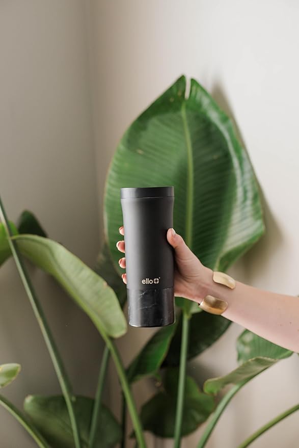 Ello Miri 16oz Vacuum Insulated Stainless Steel Travel Mug, Leak-Proof Slider Lid, Keeps Hot for 5 Hours, Perfect for Coffee or Tea, BPA-Free, Fits Most Cupholders, Holiday Gift, Black