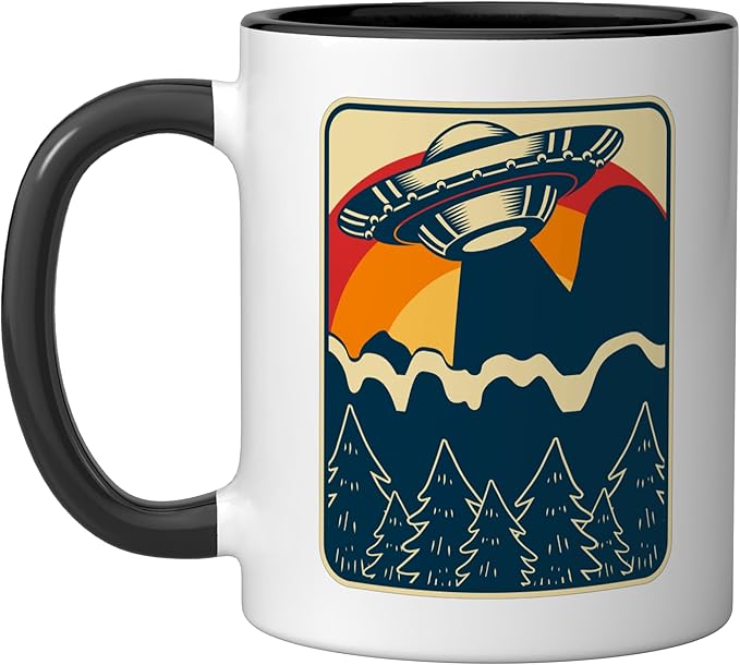 Ufo Alien Vintage Retro Ceramic Mug, Black/White