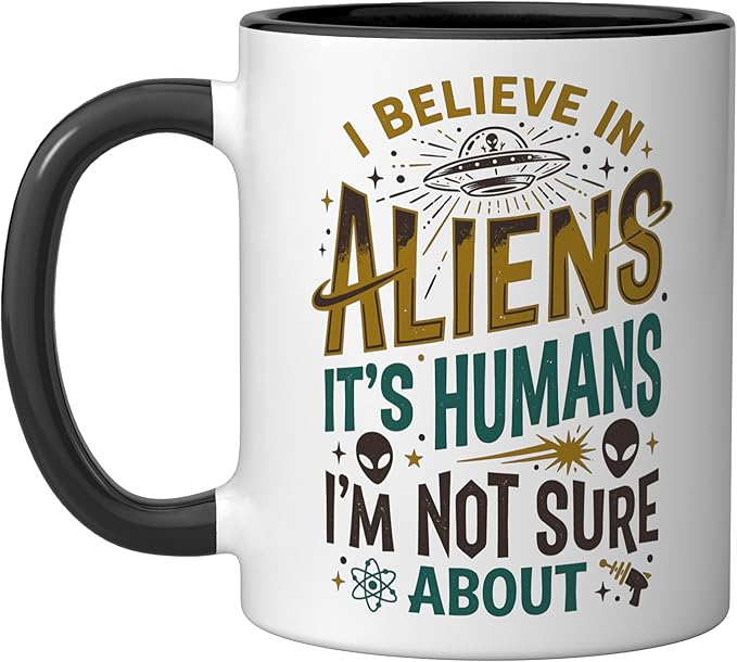 Alien Believer UFO Extraterrestrial Space Lover Ceramic Mug, Black/White