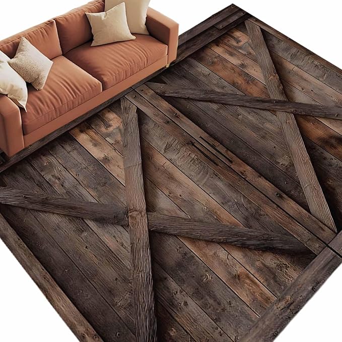 Area Rug 6x9ft, Vintage Farmhouse Barn Washable Rugs for Living Room Bedroom, Country Wooden Plank Soft Non-Slip Area Rugs Rectangle Floor Carpet for Dining Room