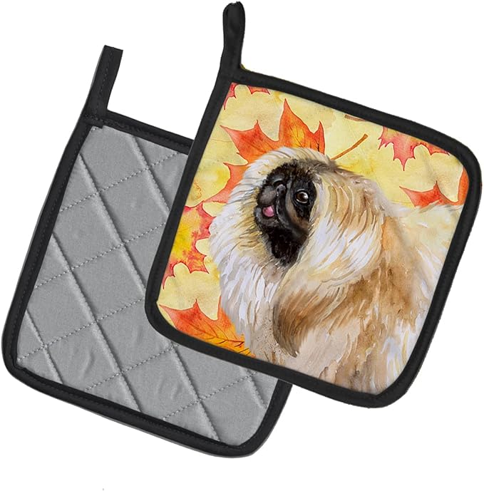 Caroline's Treasures BB9942PTHD Pekingese Fall Pair of Pot Holders, Yellow Kitchen Heat Resistant Pot Holders Sets Oven Hot Pads for Cooking Baking BBQ, 7 1/2 x 7 1/2