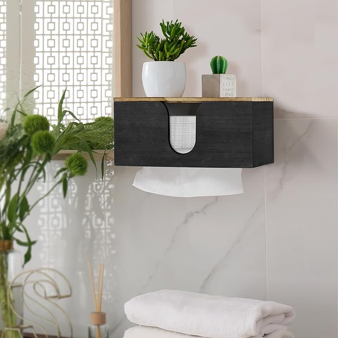 2 Pack Solid Wood Paper Towel Dispenser Wall Mounted, Folded Paper Towel Holder with Lid, Commercial C-Fold, Z-Fold, Trifold Hand Paper Towel Holder Dispenser for Bathroom Kitchen Office