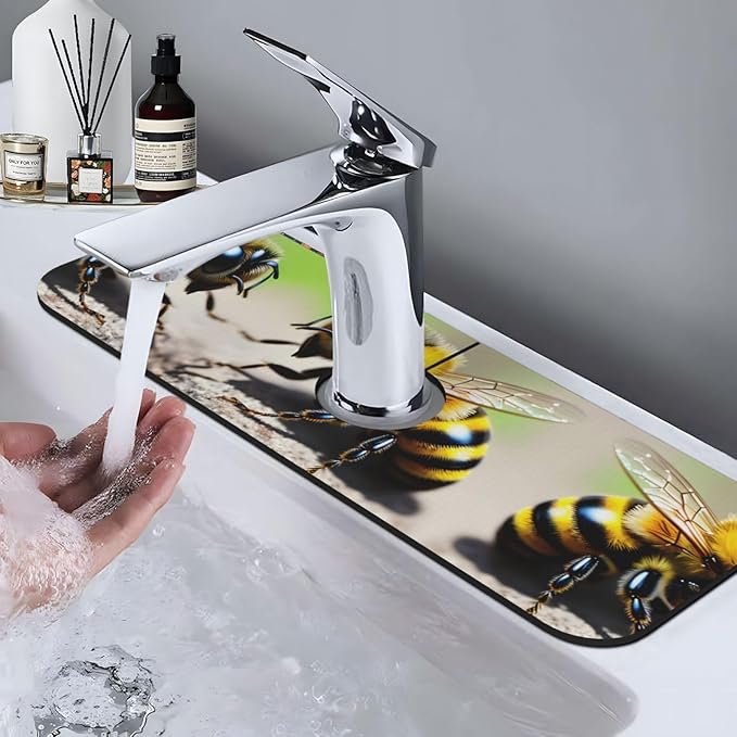 Cute Little bee Printed Faucet Absorbent mat, Suitable for bathrooms, Kitchens, and Other Sink Areas.