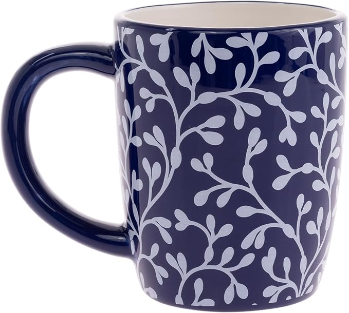 Boston International Ceramic Mug for Coffee Tea & Hot Drinks, 12 oz, Navy Seaweed Garland