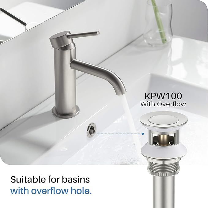 KIBI KBF1010 Solid Brass Single Handle Bathroom Sink Faucet, Circular X Single Hole Bathroom Faucet with Pop Up Drain | High Arc Spout | Brushed Nickel | Corrosion and Rust Resistant