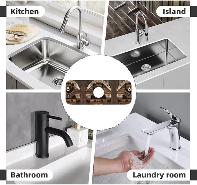 Rustic Lodge Bear Printed Faucet Absorbent mat, Suitable for bathrooms, Kitchens, and Other Sink Areas.