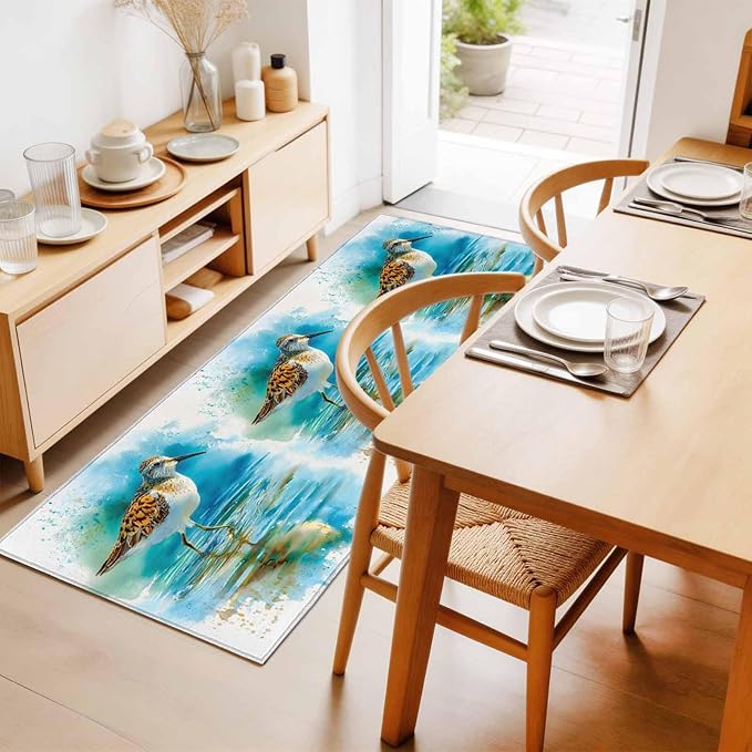 Runner Rug for Bedroom Hallway, Natural Lake Bird Water Reflection Kitchen Runner Rugs Area Rug 2x6ft, Animal Splatter Art Washable Soft Floor Carpet for Entryway Stair