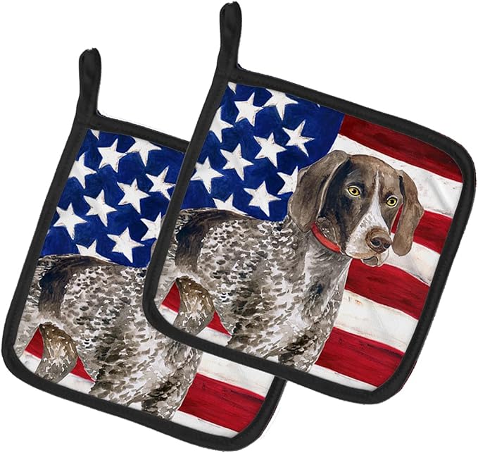 Caroline's Treasures BB9641PTHD German Shorthaired Pointer Patriotic Pair of Pot Holders Kitchen Heat Resistant Pot Holders Sets Oven Hot Pads for Cooking Baking BBQ, 7 1/2 x 7 1/2