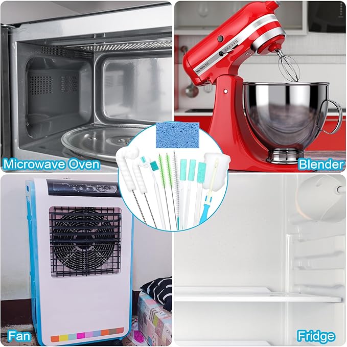 Palksky Ice Machine Cleaner Brush Sets, 10PCS Ice Maker Cleaning Tools - 9Pcs Nylon Bristles with 1Pcs Cleaning Sponge