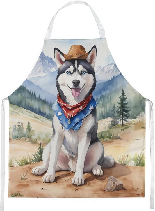 Caroline's Treasures Siberian Husky Cowboy Welcome Apron Cooking Kitchen Server Baking Crafts Gardening for Adult Women Men, Unisex, Large, Multicolor