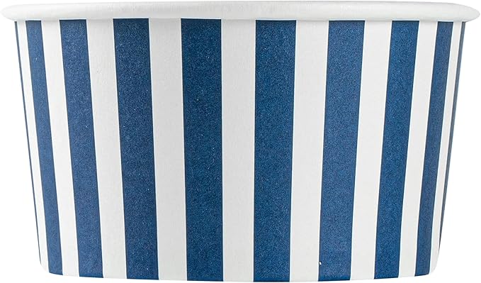 Restaurantware Coppetta 8 Ounce Dessert Cups, 200 Disposable Ice Cream Cups - Lids Sold Separately, Sturdy, Blue And White Paper FroYo Bowls, Striped, For Hot And Cold Foods, Perfect For Gelato