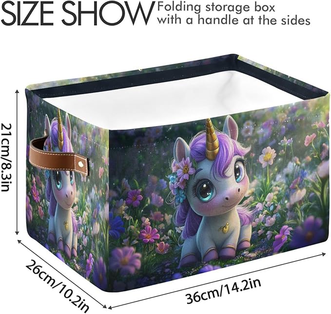 Unicorn Dreamy Green Rectangular Storage Bin Basket with Handles - Laundry Storage Basket Organizer Bins for Pets Room Books Closet