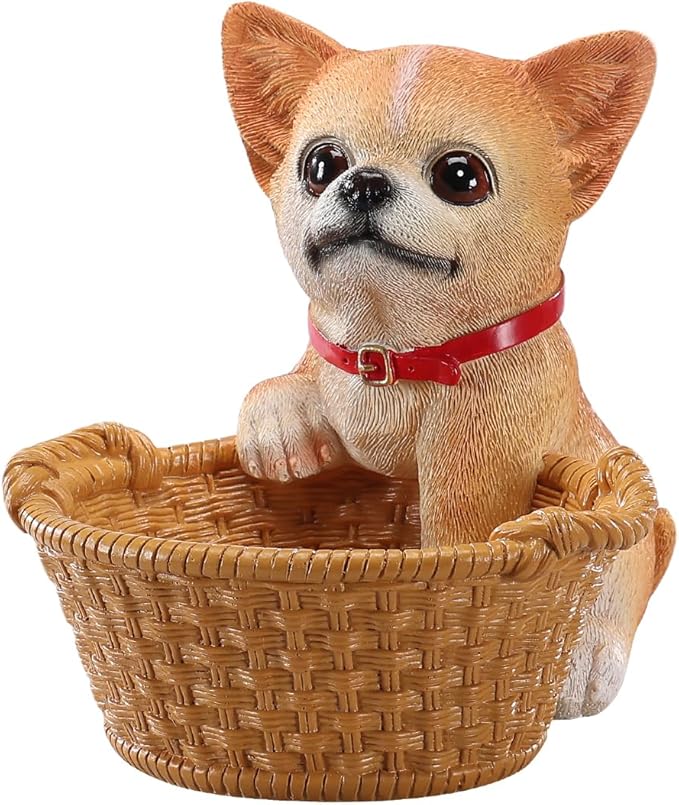 Cute Chihuahua Candy Bowl, Resin Dog Figurine Key Bowl for Entryway Table, Desktop Storage Basket Organizer for Desk, Unique Dog Lover Gift