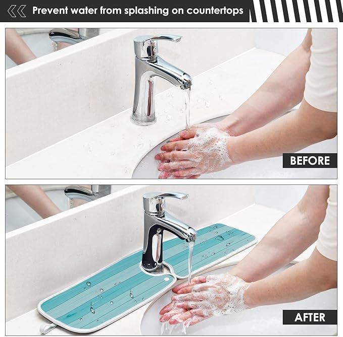 Teal Turquoise Green Wood Water Splash Guard Faucet Drip Catcher Thicken Sponge Microfiber Sink Absorbent Mat for Kitchen 30x5in 2 Pack