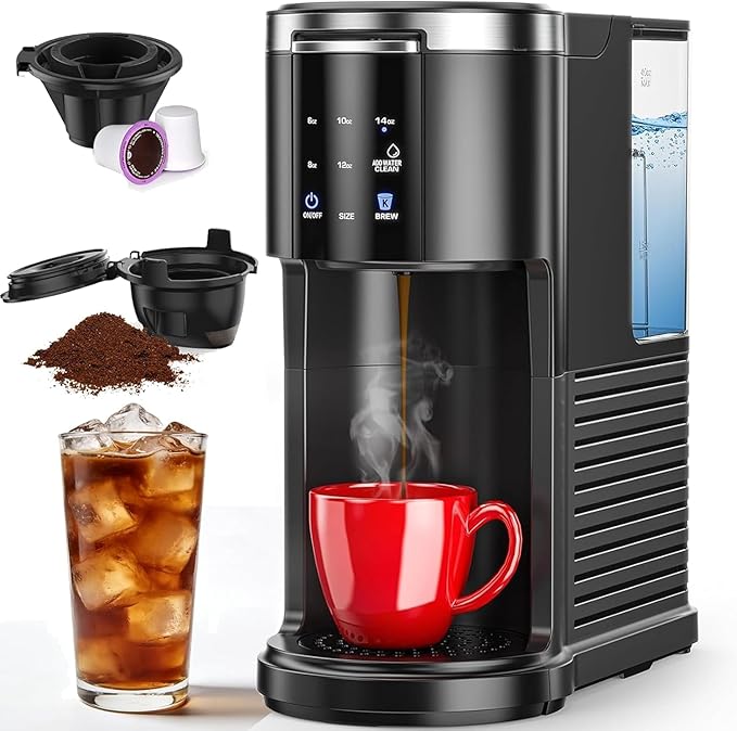 COWSAR Commercial Single Serve Coffee Maker, K Cup Coffee Brewer for Capsule and Ground Coffee, Capsule Coffee Machine with 40 Oz Water Tank, Instant-Heat, 5 Brew Sizes Up To 14 Oz, Satin Black