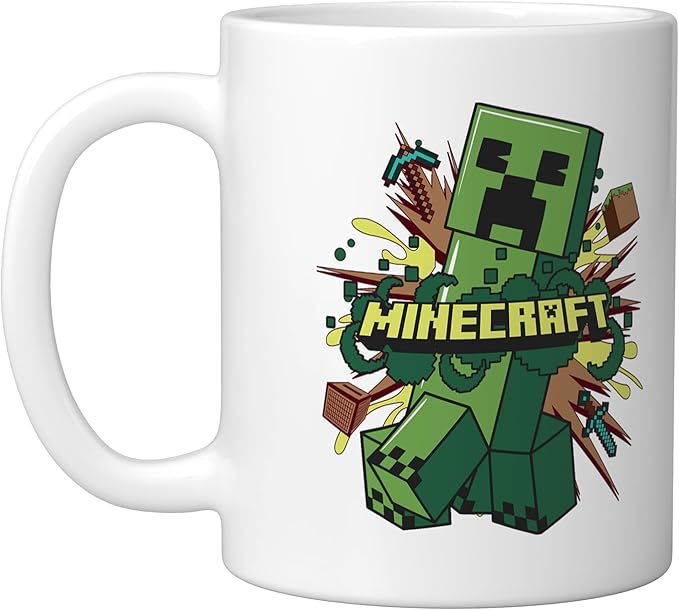 Minecraft Creeper Running From Explosion Ceramic Mug, White