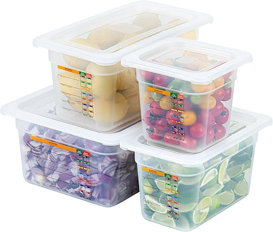 Restaurantware Food Storage Containers 4-Piece with Labels Airtight Seal Food Storage Lids Microwave-Safe Polypropylene Container Translucent