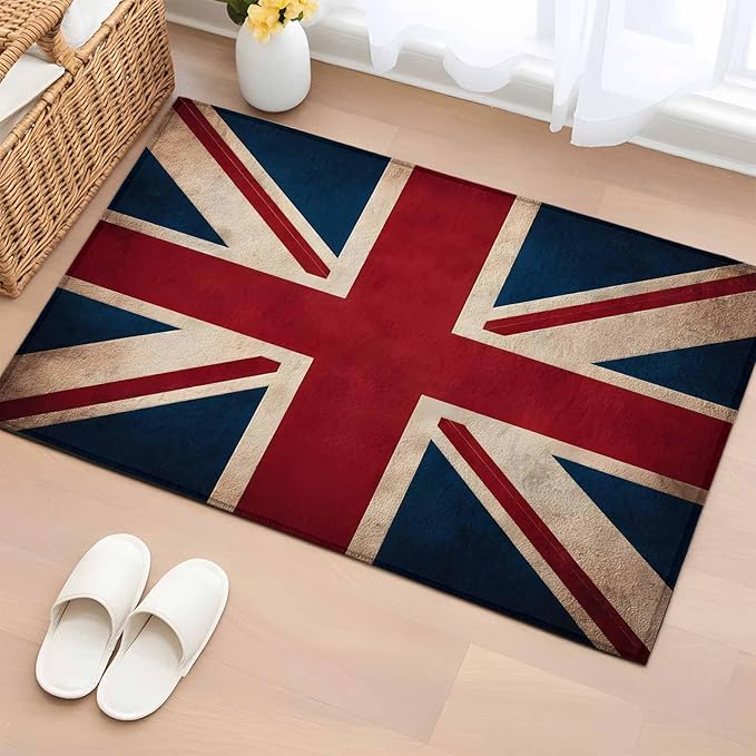 Area Rug 2x3ft, Vintage Union Jack Flag Washable Rugs for Living Room Bedroom, Reerto Flags of The United Kingdom Soft Non-Slip Area Rugs Rectangle Floor Carpet for Dining Room