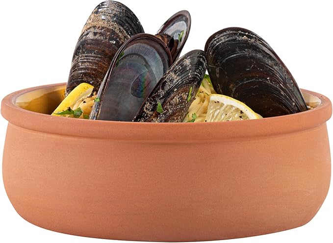 Restaurantware-Terra Tek 17 Ounce Terracotta Cazuelas, 2 Yellow Glazed Clay Pots For Cooking - Oven-Ready, Microwavable, Terracotta Serving Pots, Dishwashable, For Cooking And Serving