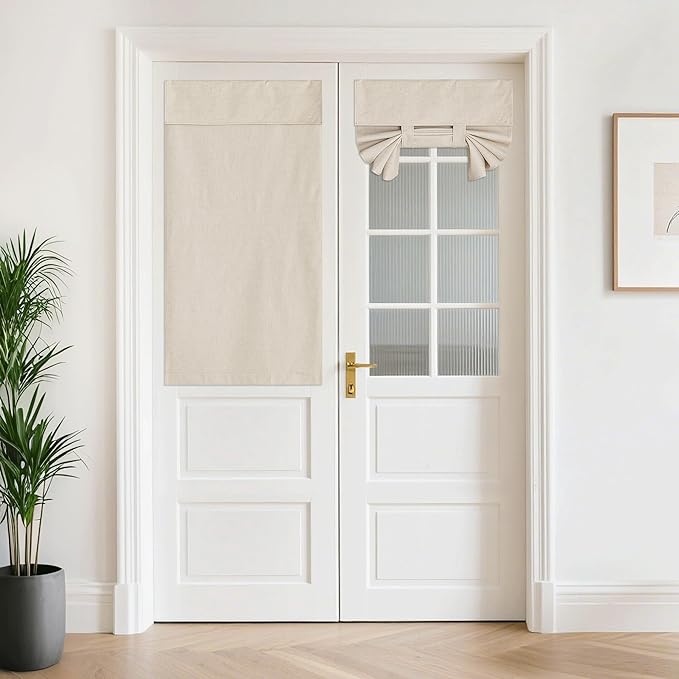 NICETOWN Privacy French Door Curtains, Linen Texture 100% Blackout Window Curtains for Bedroom Living Room Tricia Door Blinds for Patio Sliding Window, W26 x L64 inch, 1 Panel, Beige