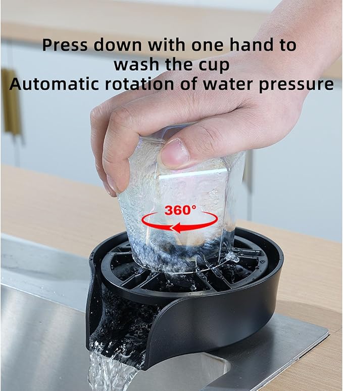 Automatic Glass Rinser for Kitchen Sink, Stainless Steel Cup Washer with G1/2 Thread, Professional - Pressure Glass Washer, ABS Plastic Base