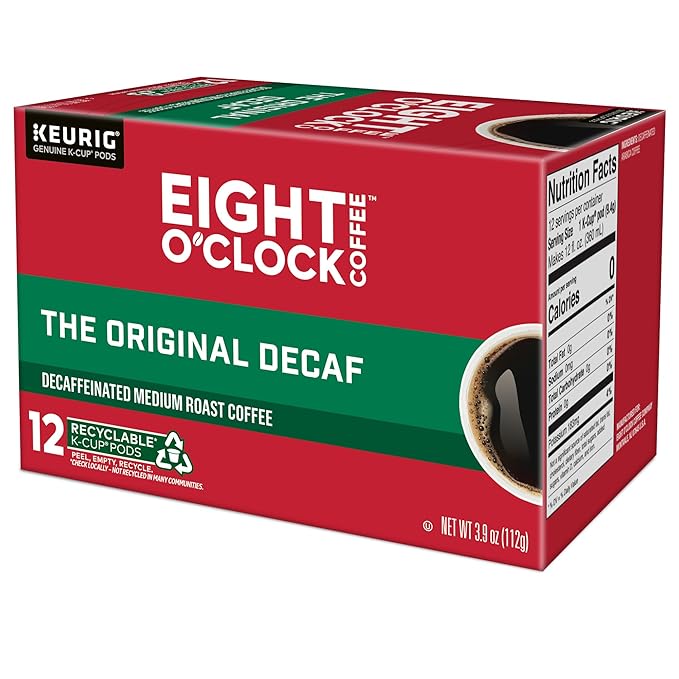 Eight O'Clock Coffee The Original Decaf, Single-Serve Coffee K-Cup Pods, Medium Roast, 12 Count (Pack of 6)