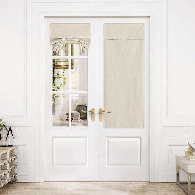 NICETOWN Linen Door Curtains, Front Door Curtains for Glass Window, Farmhouse 100% Blackout French Door Shades for Kitchen, Window Covering for Living Room, 26x64 inch, Natural, 1 Panel