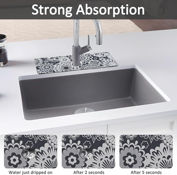 15" X 5.5" Kitchen Sink Splash Guard Faucet Mat Mandala Super Absorbent Fast Drying Faucet Guard & Draining Mat Sink Splash Guard Behind Faucet for Kitchen, Bathroom