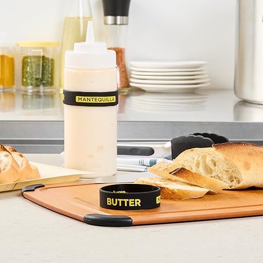 Restaurantware Silicone Squeeze Bottle Band 10 Count 2.75 Inch Dishwasher Safe Condiment Identification Band, Butter Black Non-Slip Label Band for Condiment Labeling at Restaurants, Food Trucks