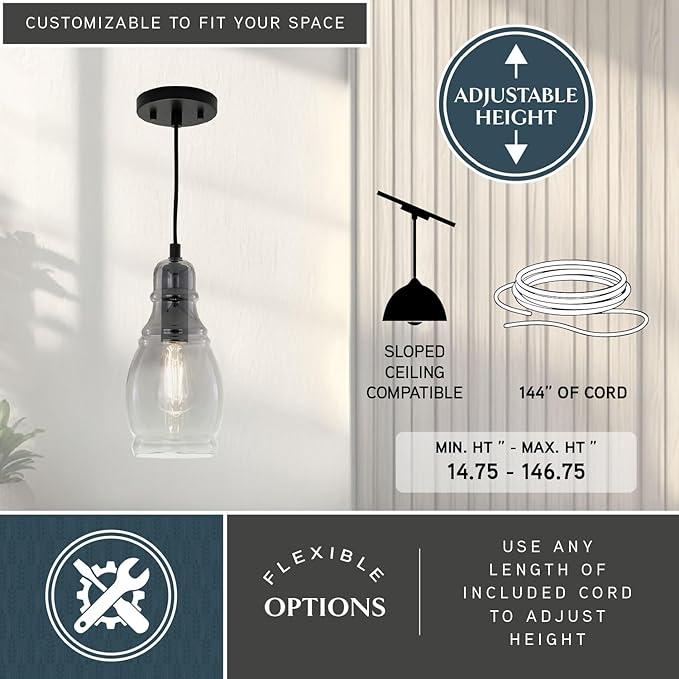 VAXCEL Millie Matte Black Mini Pendant Ceiling Light Smoke Gray Glass