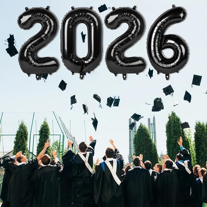 2026 Number Black Balloons, Happy New Year 2026, 40 Inch Balloon for New Years Eve Decorations & Graduation Decoration Party Supplies, 2 6 20 26 Birthday Parties