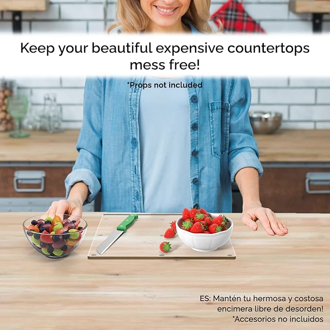 Clear Acrylic Flat Cutting Board 12" x 12" Countertop Charcuterie Chopping Block and Several Rubber Bumpers for Hotels Home Kitchens and Restaurants by Marketing Holders