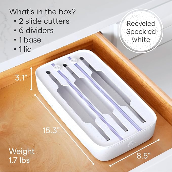 YouCopia StoraRoll Wrap Dispenser, 3-in-1, Drawer Organizer for Foil, Plastic Wrap, Parchment and Wax Paper with Safety Cutters and Labels for Kitchen Organization