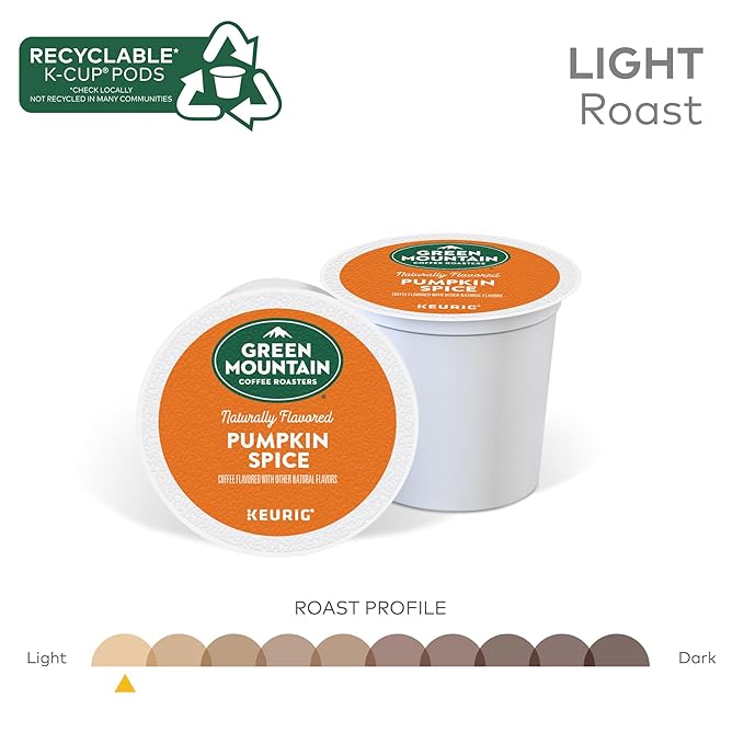 Green Mountain Coffee Roasters Pumpkin Spice, Keurig Single-Serve K-Cup Pods, Light Roast Coffee, 60 Count (6 Packs of 10)