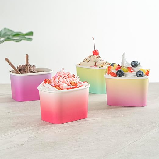 Restaurantware Paper Cups 50 Count 12 Ounce Square Disposable Ice Cream Containers, Leak-Resistant Paper Dessert To Go Cups, Hot And Cold Food, Durable Pink And White Ombre Design