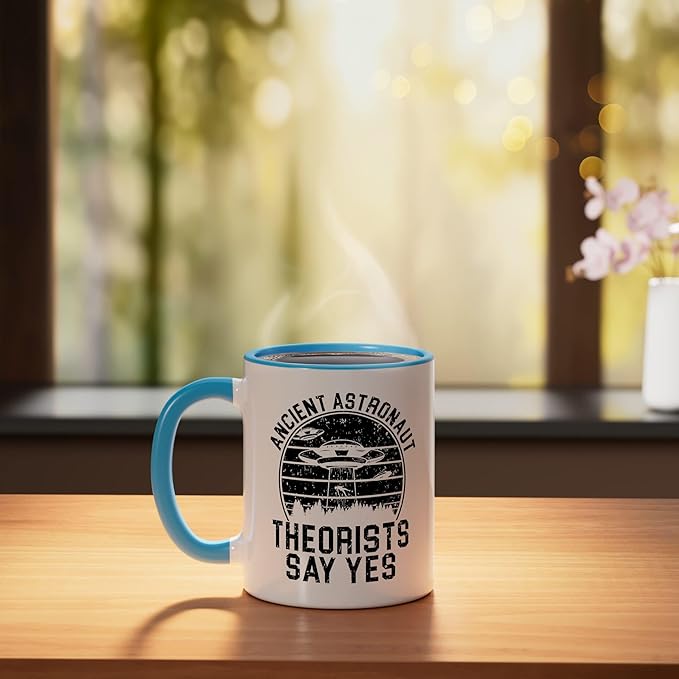 Ancient Astronaut Theorist Say Yes Alien UFO Believer Ceramic Mug, Blue/White