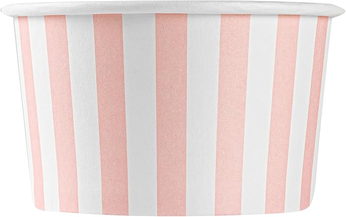 Coppetta 5-Ounce Dessert Cups, 200 Disposable Ice Cream Cups - Lids Sold Separately, Striped, Pink And White Paper FroYo Bowls, For Hot And Cold Foods, Perfect For Gelato Or Mousse - Restaurantware