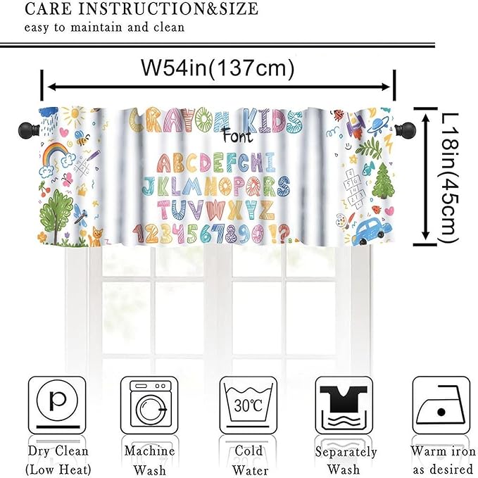 Kids Alphabet Valance Curtain, Colorful Cartoon Funny Educational Tool Window Drapes for Kitchen Dining Nursery Bedroom Classroom Decor, 54x18Inch