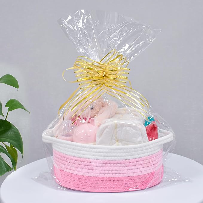 ABenkle Small Basket with Handles - Decorative Durable Rope Woven Storage Bin Shelf Storage Organizer Cube, Easter Baby Gift Basket, 12"x8"x5"