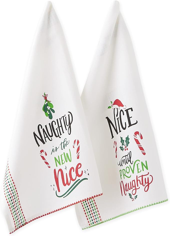 DII Holiday Kitchen Towel Set, Christmas Tea Towels for Baking, Cooking & Entertaining 18x28, Naughty/Nice, 2 Piece