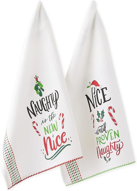 DII Holiday Kitchen Towel Set, Christmas Tea Towels for Baking, Cooking & Entertaining 18x28, Naughty/Nice, 2 Piece