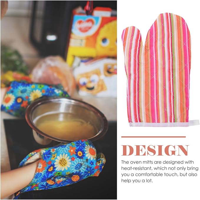 VALICLUD Oven Mitt Heat Resistant Kitchen Gloves Insulated Cooking Gloves for Baking Grilling and Barbecue with Hanging Design 10.43X6.69In