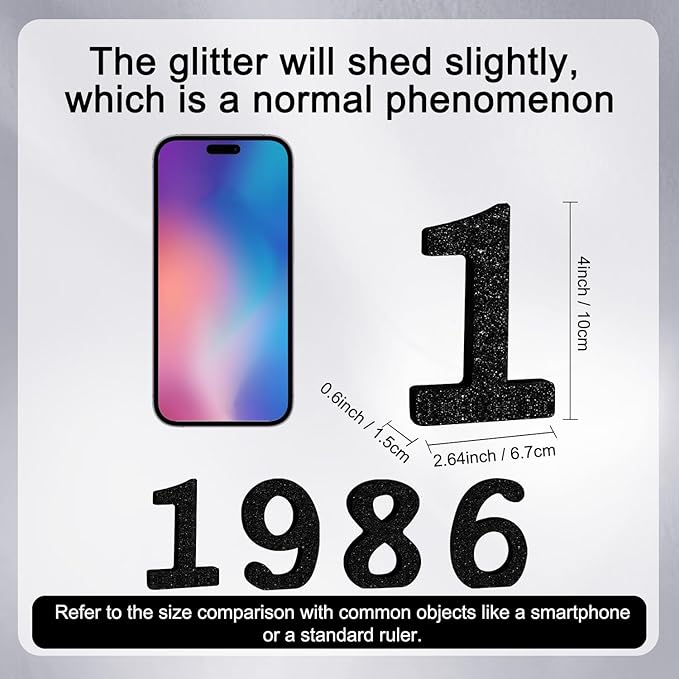TONIFUL 4 Inch 1986 Black Glitter Table Centerpiece Sign 1986 Number Block for 40th Birthday Decoration,Fourty Years Old Birthday Table Decoration,Class of 1986 Reunion Decorations or Anniversary