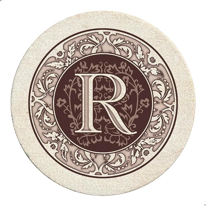 Thirstystone Monogram Letter R Absorbent Sandstone Coaster 4-Pack Made in The USA Decorative, Absorbent, Easily Wipes Clean