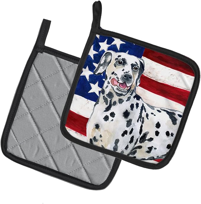 Caroline's Treasures BB9653PTHD Dalmatian Patriotic Pair of Pot Holders Kitchen Heat Resistant Pot Holders Sets Oven Hot Pads for Cooking Baking BBQ, 7 1/2 x 7 1/2