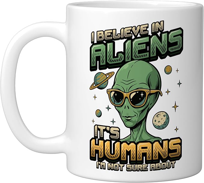 Alien Believer UFO Extraterrestrial Space Lover Ceramic Mug, White