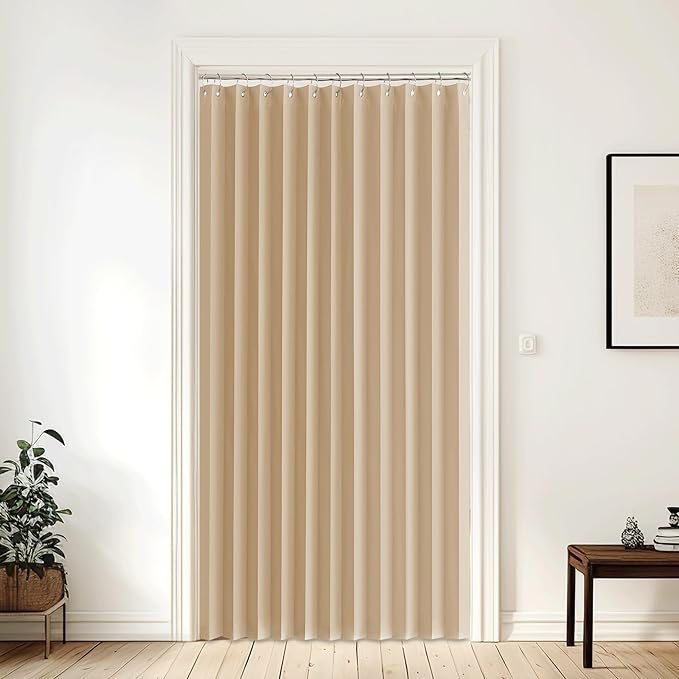 NICETOWN 80 Inches Long Curtain for Open Closet, Pleated Folding Curtains for Doorway, Privacy Room Divider for Bedroom Living Room Separation, 1 Panel with Hooks, W60 x L80, Biscotti Beige